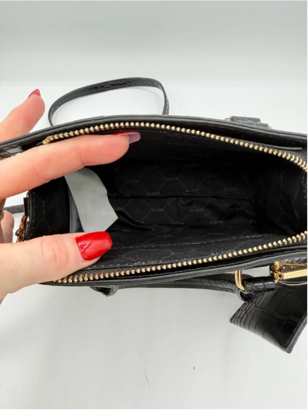 Women's ALDO Satchel Bag One Size White Black Snakeskin Print